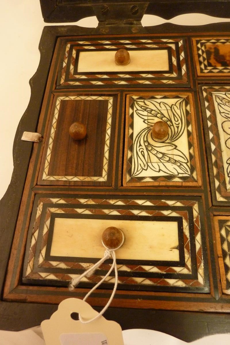 λ A 19th century Ceylonese macassar ebony workbox, of scalloped outline, the interior with inlay - Image 8 of 17