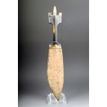 A Somali billao dagger, with an asymmetrical blade, horn handle and triple point pommel, later gilt,