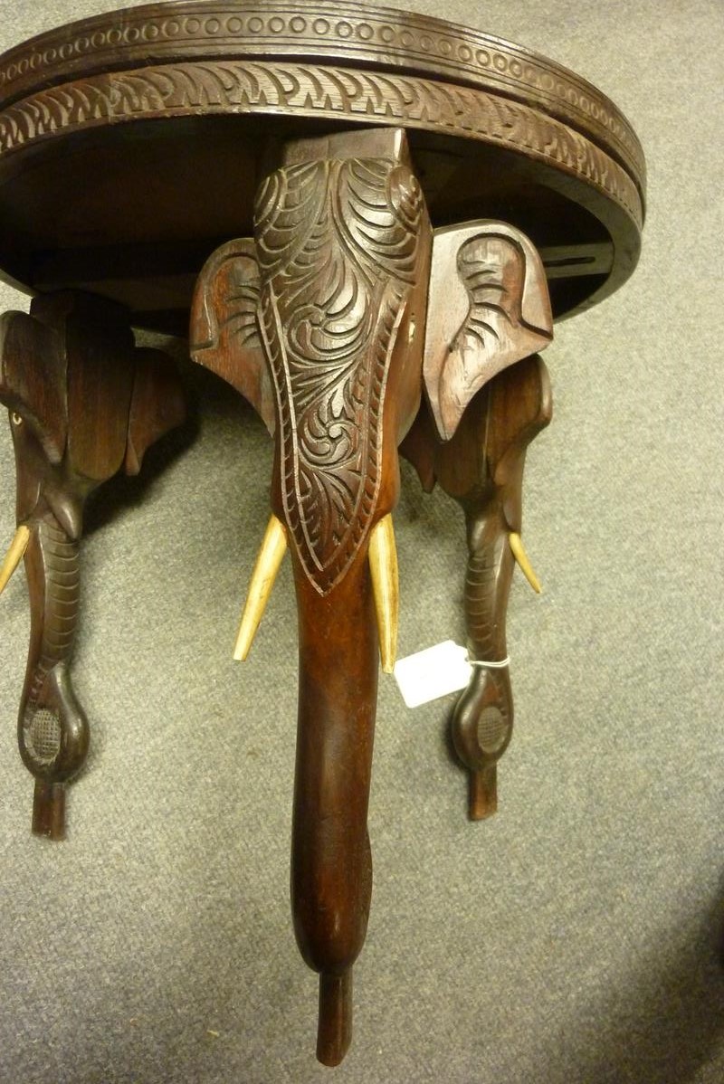 An Indian hardwood occasional table, on three elephant's head and trunk legs, late 19th / early 20th - Image 4 of 7