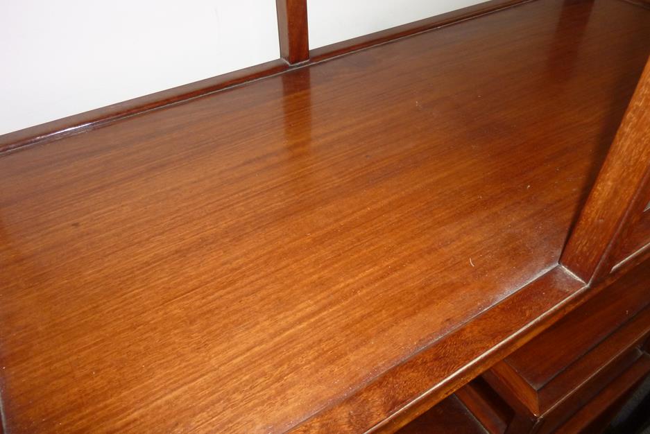 A pair of Chinese hardwood Ming style open display shelves, the bases carved with Greek key - Image 14 of 23