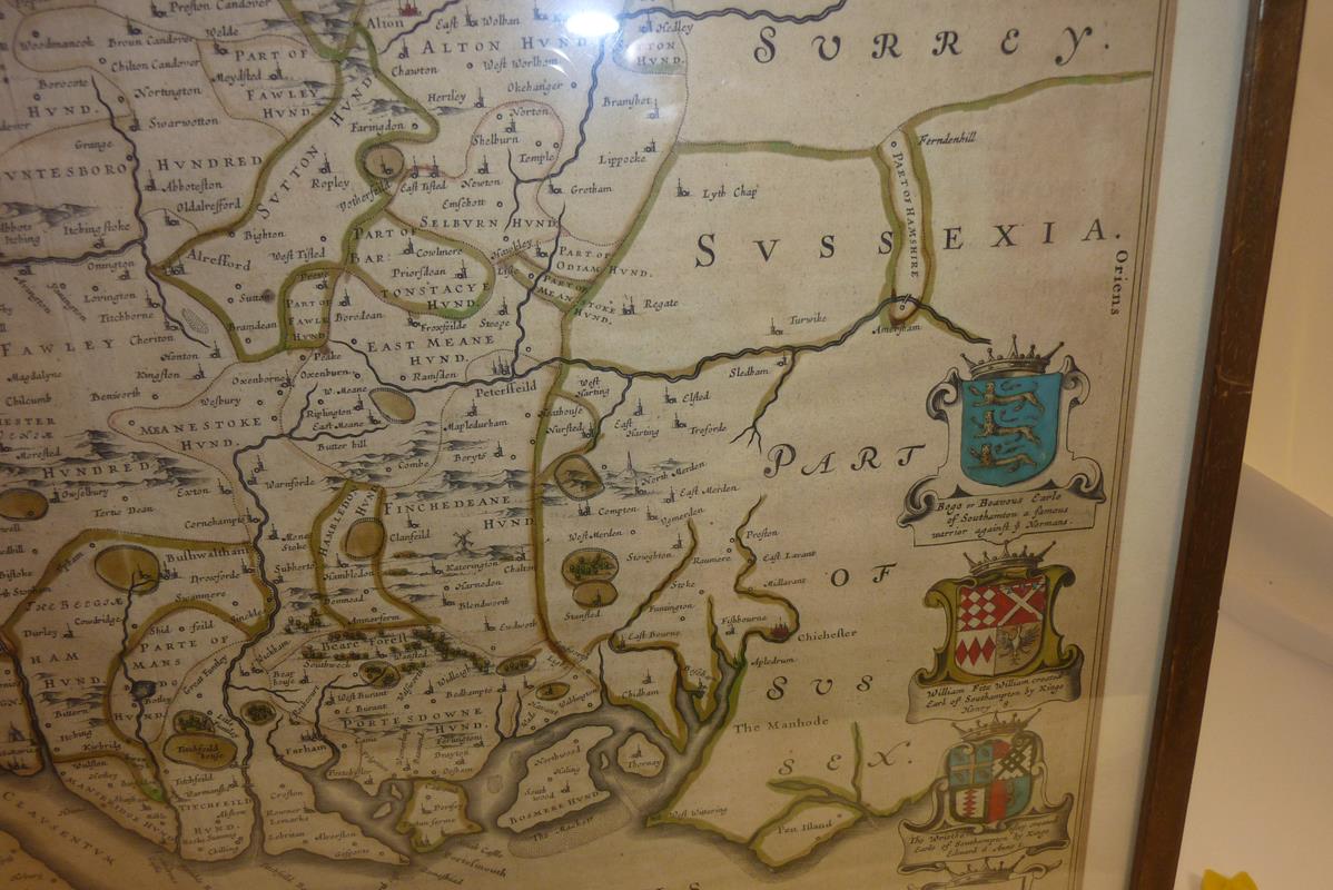 Johannes Blaeu. Hampshire, a hand coloured engraved map inscribed 'HANTONIA, SIVE, - Image 6 of 11