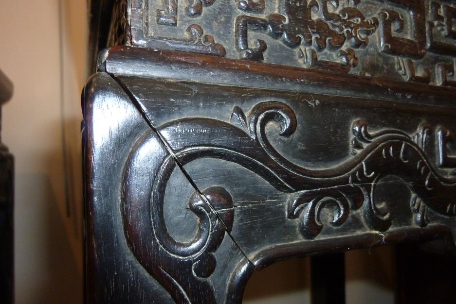 A pair of Chinese hardwood jardinière stands, each with a panelled top above a carved frieze - Image 11 of 28