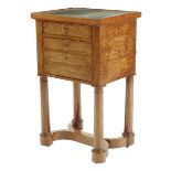 A 19th century continental mahogany bedside table, the grey marble top above a frieze drawer and a