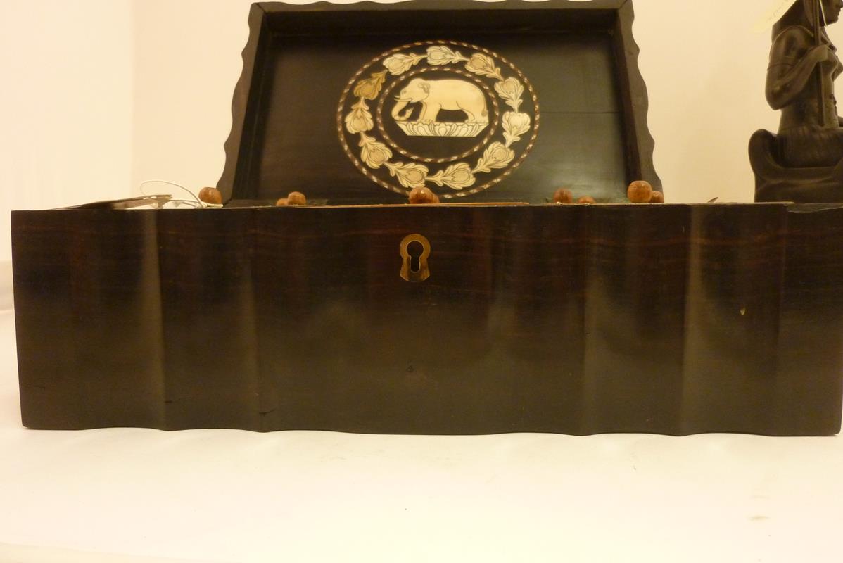 λ A 19th century Ceylonese macassar ebony workbox, of scalloped outline, the interior with inlay - Image 12 of 17