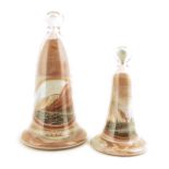 Two Victorian glass bell Alum Bay souvenirs, filled with coloured sands depicting the cliffs and a