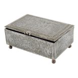 A late 18th century German engraved steel box, the hinged lid with Victory, the sides and front with