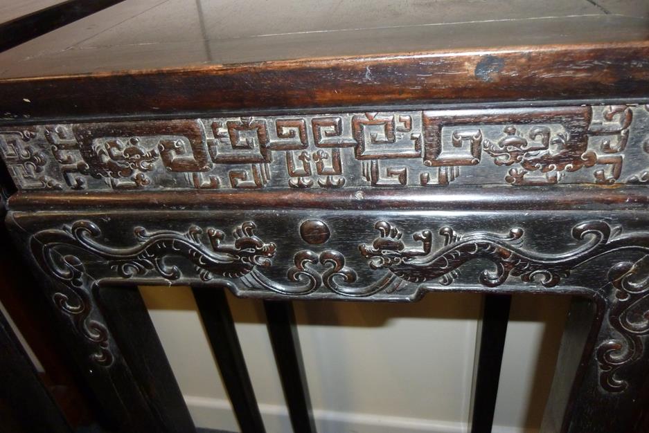 A pair of Chinese hardwood jardinière stands, each with a panelled top above a carved frieze - Image 5 of 28