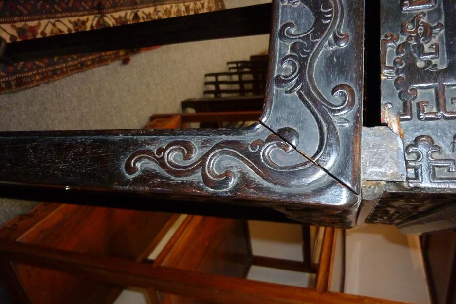 A pair of Chinese hardwood jardinière stands, each with a panelled top above a carved frieze - Image 19 of 28