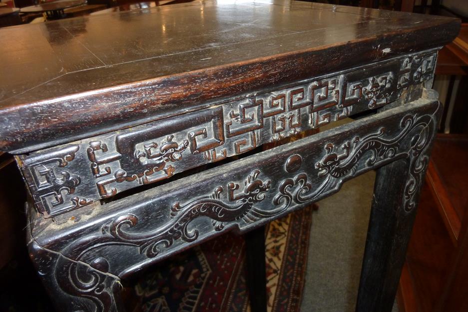 A pair of Chinese hardwood jardinière stands, each with a panelled top above a carved frieze - Image 12 of 28