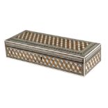 λ A late 19th century Anglo-Indian sandalwood and ivory glove box, Bombay, decorated with panels