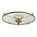 A Regency gilt and patinated bronze dish light base, with a circular glass panel and rosette