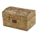 An Italian lacca povera domed trunk, decorated with flowers and foliage, the hinged top, now broken,