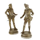 A pair of Victorian gilt spelter figures of Sir Francis Drake and Sir Walter Raleigh, each with a