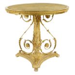 A late 19th century Italian and giltwood composition guéridon, the circular top inset plush fabric