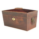 λ A George IV rosewood sarcophagus shape tea chest, with boxwood edging, the interior with a pair of