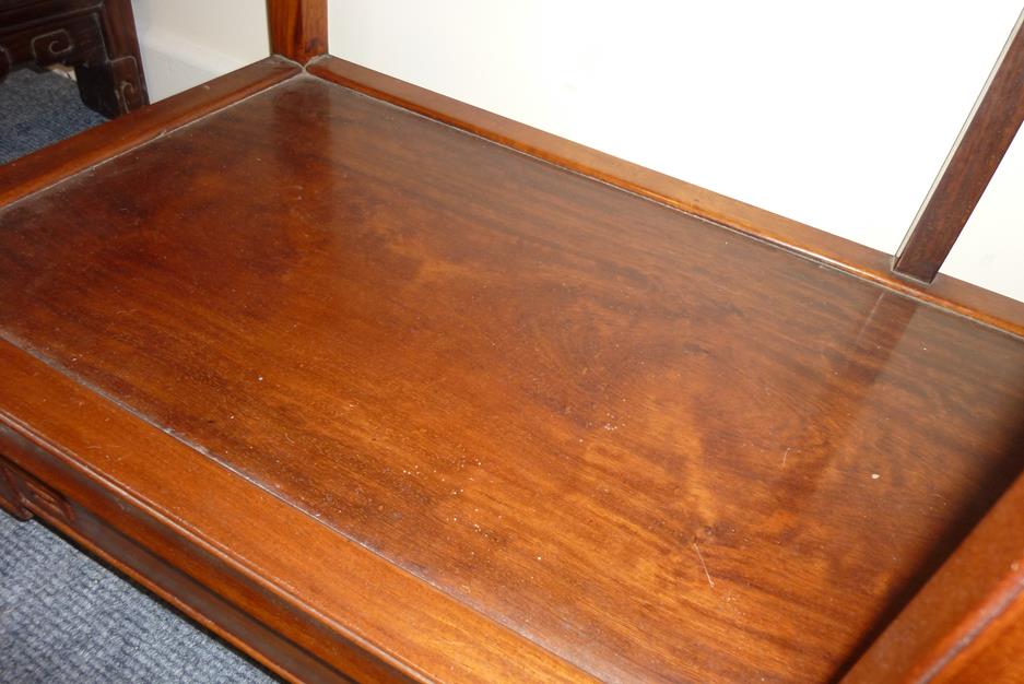 A pair of Chinese hardwood Ming style open display shelves, the bases carved with Greek key - Image 16 of 23