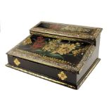 A 19th century French papier-mâché writing slope, with mother of pearl inlaid borders, gilt