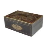 A 19th century French ebonized and boulle work jewellery box, the lid decorated with a cut foliate