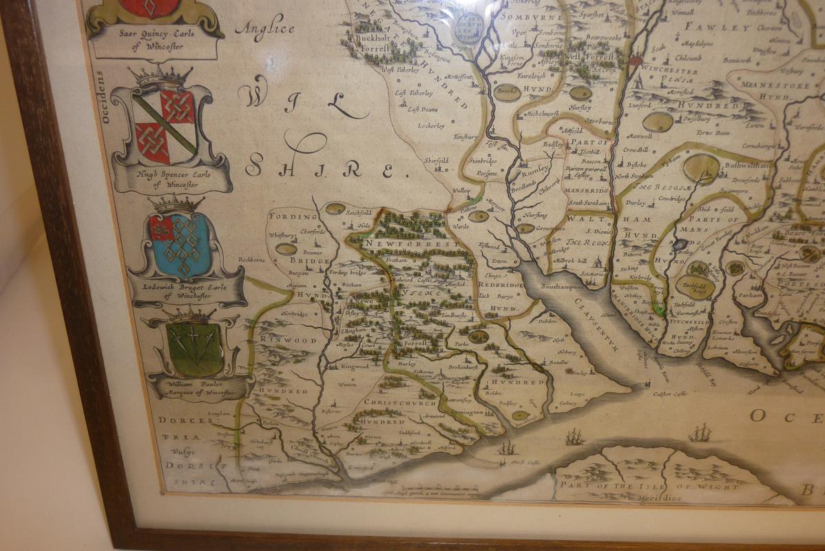 Johannes Blaeu. Hampshire, a hand coloured engraved map inscribed 'HANTONIA, SIVE, - Image 8 of 11