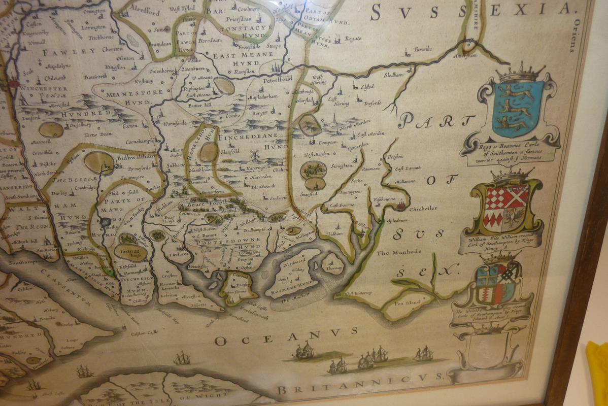 Johannes Blaeu. Hampshire, a hand coloured engraved map inscribed 'HANTONIA, SIVE, - Image 7 of 11