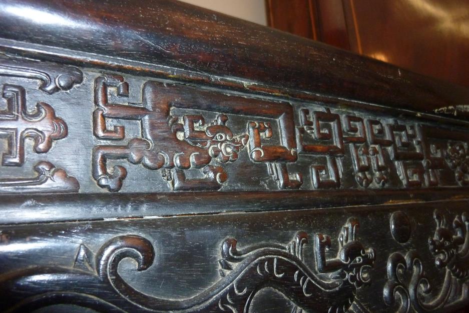 A pair of Chinese hardwood jardinière stands, each with a panelled top above a carved frieze - Image 24 of 28