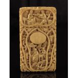 λ A late 19th century Chinese Canton carved ivory card case, decorated with panels of figures