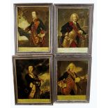 Four George III reverse glass pictures of 18th century Navy Admirals, 'Sr. GEORGE BRIDGES