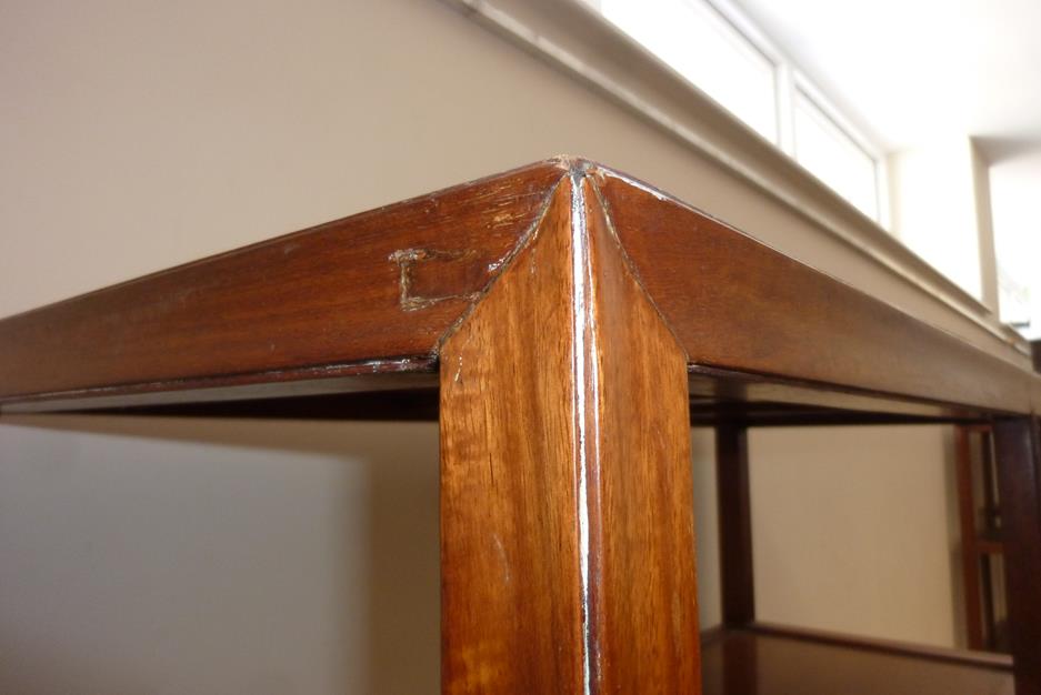 A pair of Chinese hardwood Ming style open display shelves, the bases carved with Greek key - Image 5 of 23