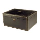 A Victorian black leather jewellery box by Leuchars, with gilt tooled line decoration, the hinged