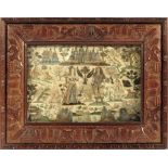 λ A Charles II stumpwork embroidered picture, depicting King Charles II with Catherine of