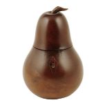 A 19th century pear tea caddy, with a diamond escutcheon and a foil lined interior, 17.7cm high,