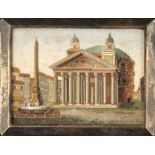 An early 19th century Italian Roman micromosaic plaque, depicting the Piazza Della Rotonda, with a