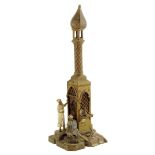 An Austrian cold painted bronze Orientalist table lamp by Bergman, modelled with two Arabs next to a