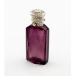 A Victorian silver-mounted amethyst glass scent bottle,  by S. Mordan and Co, London, faceted shaped