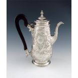 A rare mid-18th century Jamaican silver coffee pot, by Geradus Stoutenburgh, assay master Anthony.