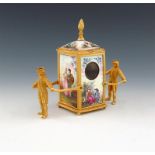 A modern gilt metal and enamel sedan chair, possibly Austrian, the sedan chain of rectangular