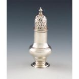 A George III silver caster, by Samuel Wood, London 1760, baluster form, the  pull-off cover with a