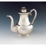 λ A Victorian silver coffee pot, by Hawksworth Eyre and Co, Sheffield 1847, baluster form,