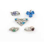 A collection of five silver Charles Horner Art Nouveau brooches, Chester, various dates, comprising: