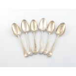A set of four George II silver Hanoverian pattern tablespoons, by Ebenezer Coker, London 1747, the