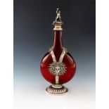 A Victorian silver-mounted red glass pilgrim flask, by George Angell, London 1861, baluster form,
