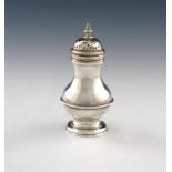 A George II silver bun pepper pot, maker's mark IW, unidentified, London 1750, baluster form, the