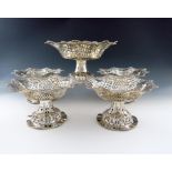 A suite of five Edwardian silver comports, by Charles Stuart Harris, London 1903, comprising one