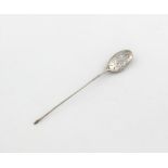 A mid-18th century silver mote spoon, maker's mark only MA, circa 1750, the bowl with pierced