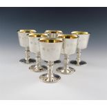 A set of six modern silver goblets, by the Barker Ellis Silver Company, Birmingham 1970, tapering