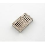 An unusual 19th century silver vinaigrette, unmarked,  rectangular form, pierced with slats and