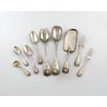 A part canteen of Victorian silver Fiddle, Thread and Shell pattern flatware, by Hunt and Roskell,