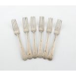 A set of six William IV provincial silver Old English pattern table forks,  by Barber, Cattle and
