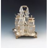 An early-Victorian silver four-bottle cruet frame, by William Elliott, London 1839, shaped oval