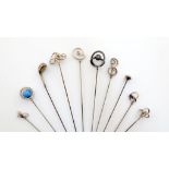 A collection of ten Charles Horner silver hat pins, Chester, various dates, including: one with a
